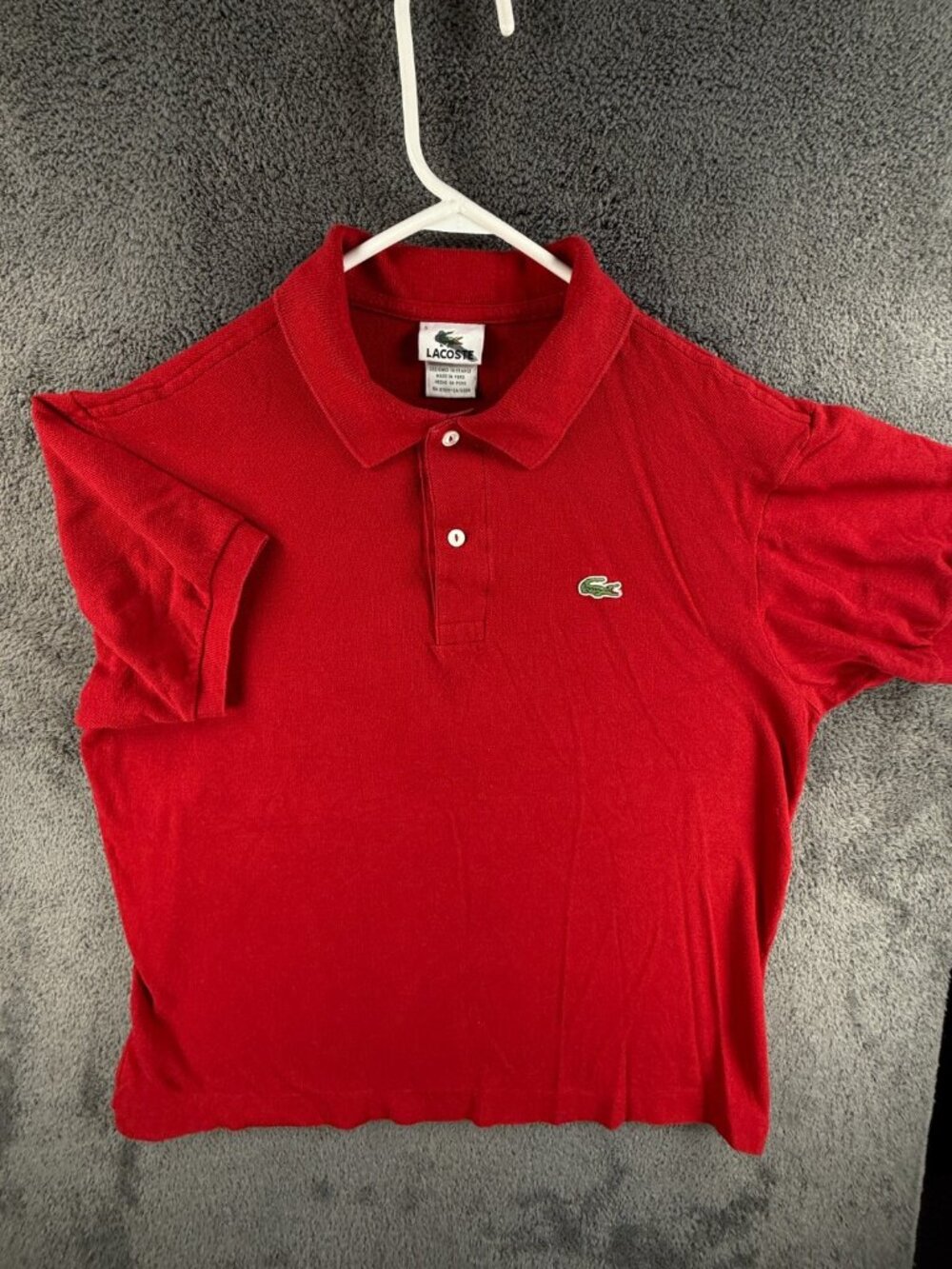 Lacoste Short Sleeve Polo Shirt Men Croc Logo Cotton Red Size 5 Mesh Preppy